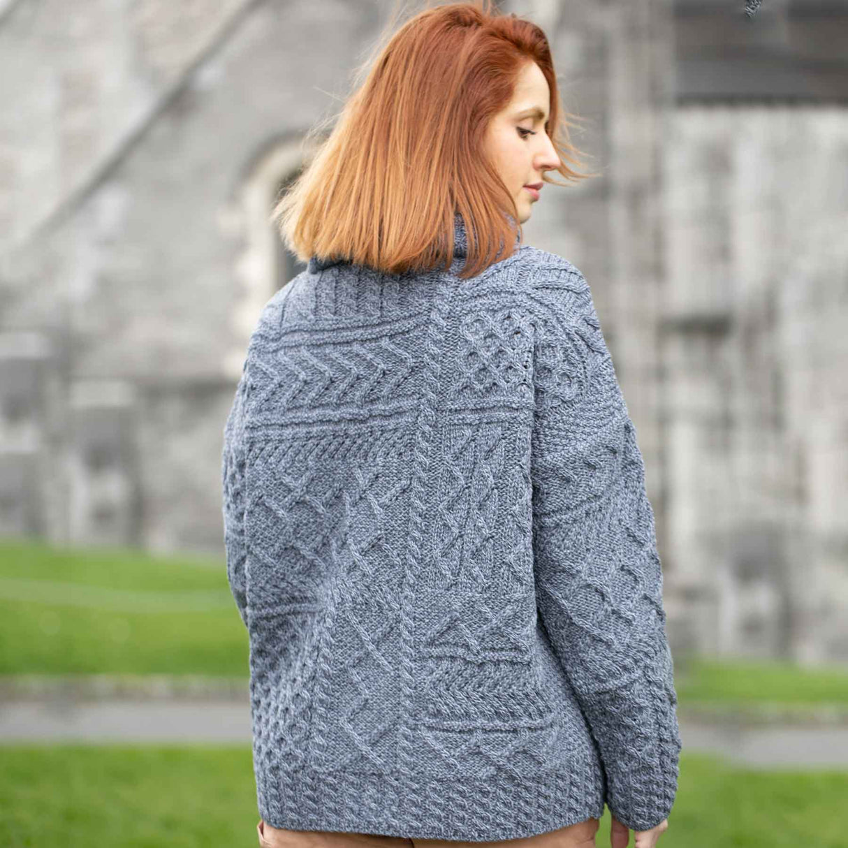 Oversized Patchwork Aran Knit Sweater, Denim Blue - Creative Irish Gifts