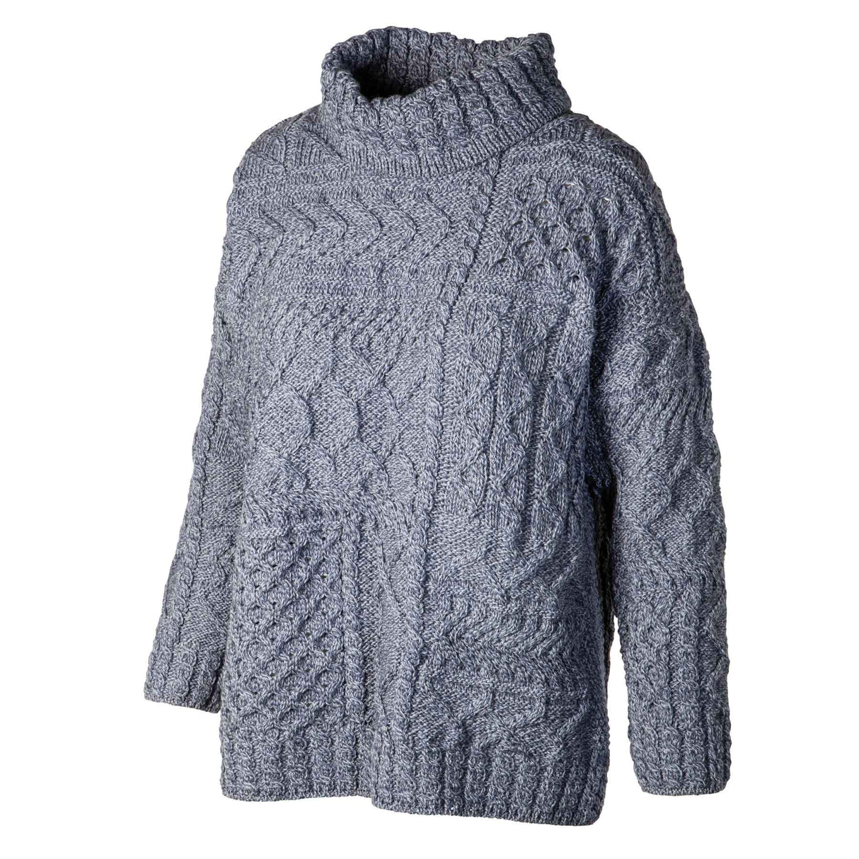 Oversized Patchwork Aran Knit Sweater, Denim Blue - Creative Irish Gifts
