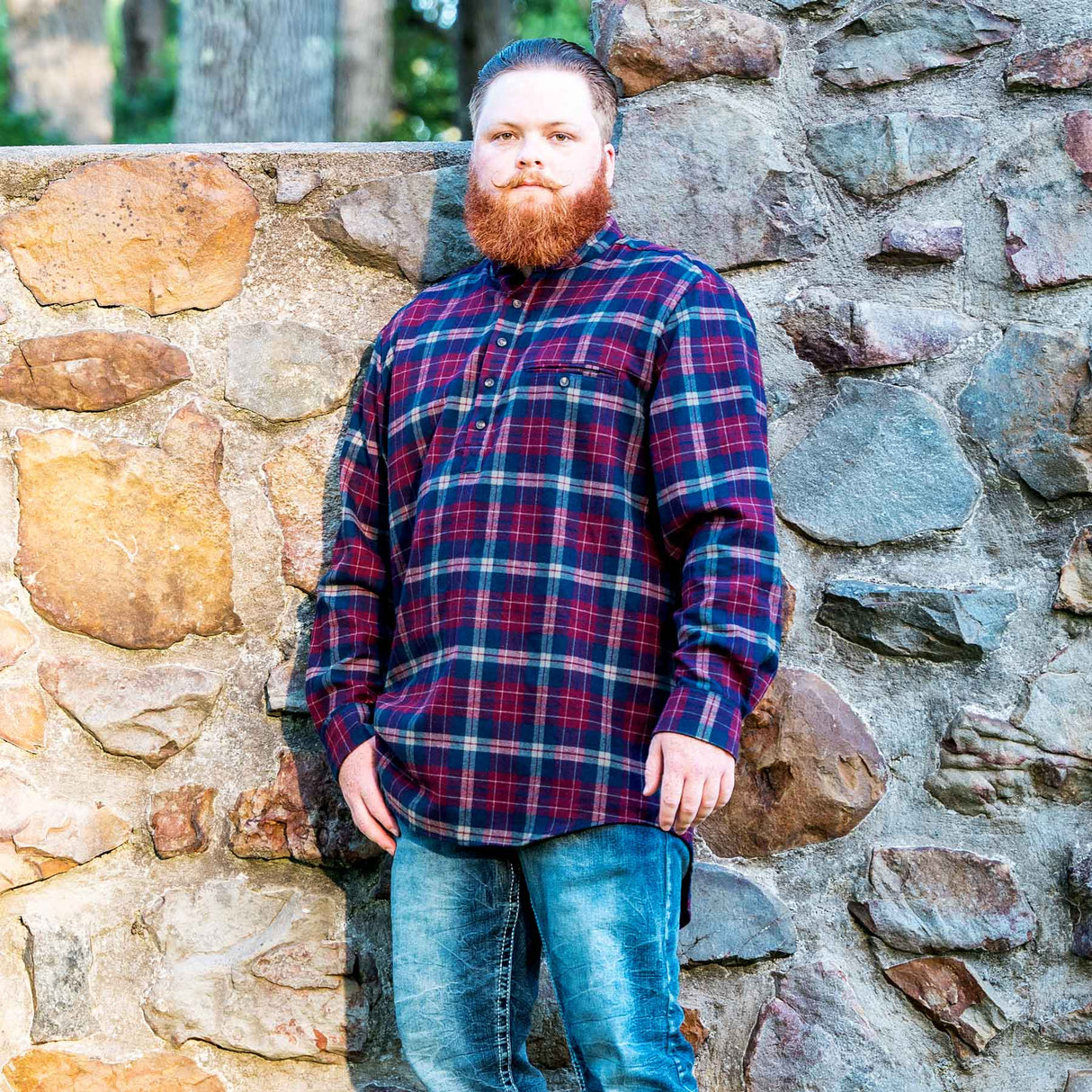 Maroon Check Grandfather Shirt - Creative Irish Gifts