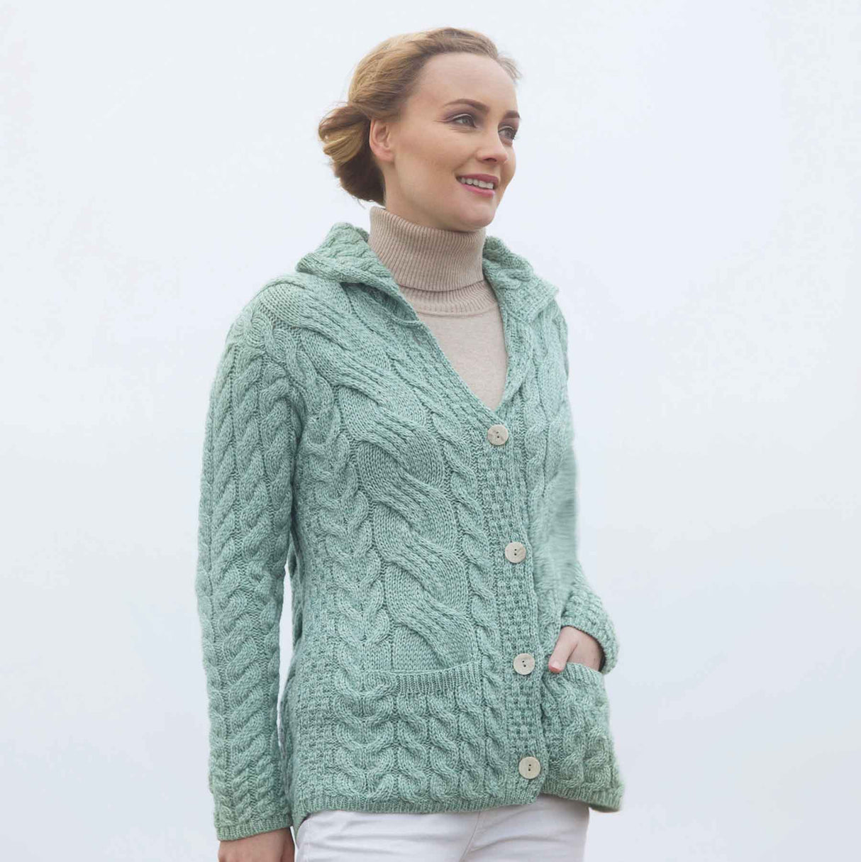 Supersoft Cable Aran Knit Cardigan, Seafoam - Creative Irish Gifts