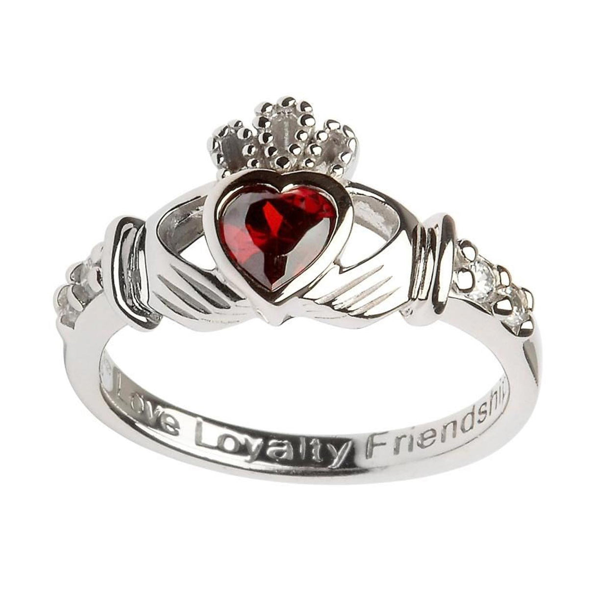 Irish Claddagh Ring - Sterling Silver with January Birthstone - Creative Irish Gifts