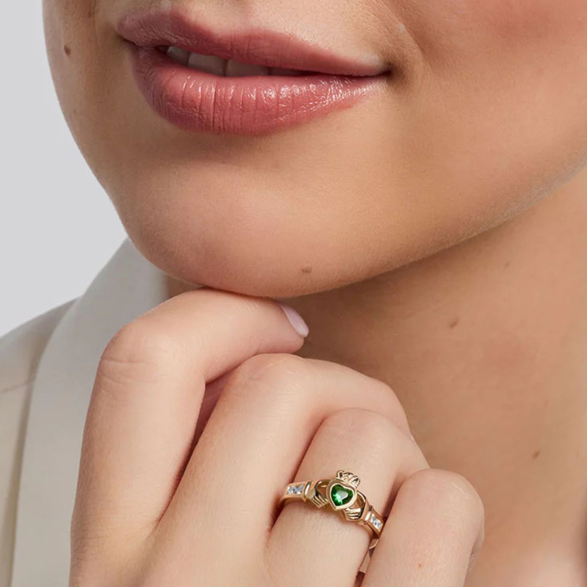 10K Gold Cubic Zirconia Claddagh Ring - Creative Irish Gifts