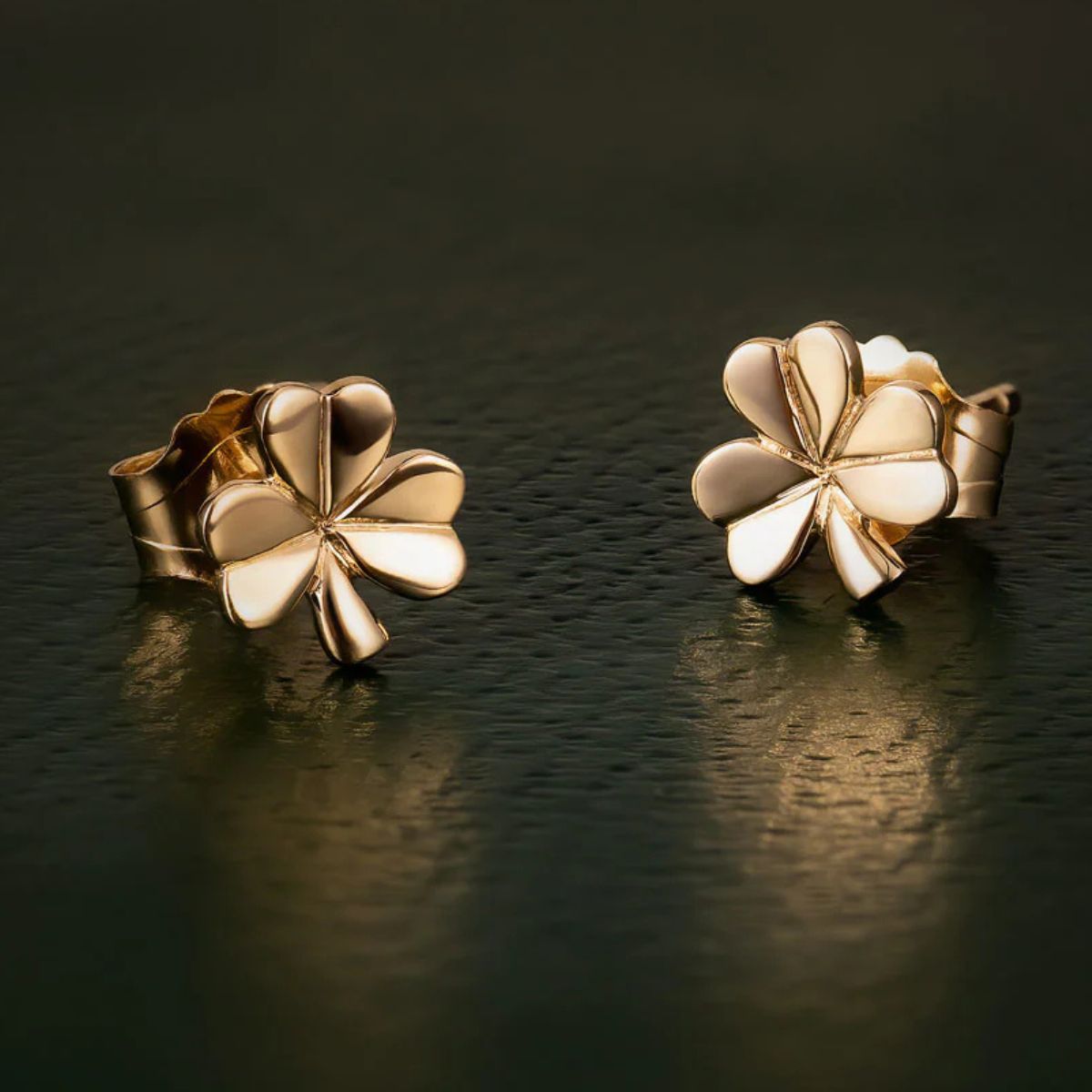 10K Tiny Shamrock Stud Earrings  Front View Creative Irish Gifts
