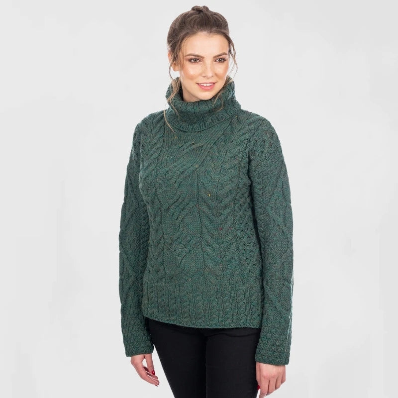 Women's Aran Cable Knit Turtleneck Sweater