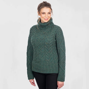 Women's Aran Cable Knit Turtleneck Sweater