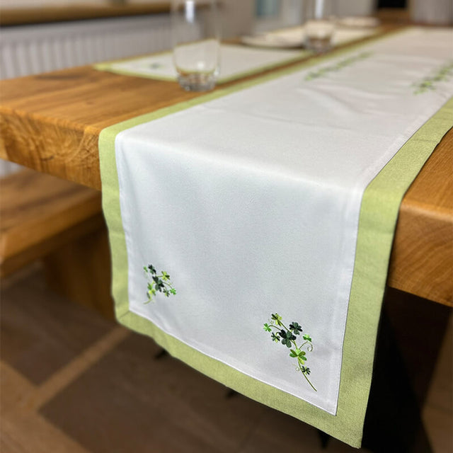 326TR54 Irish Linen Embroidered Shamrock Table Runner Creative Irish Gifts

