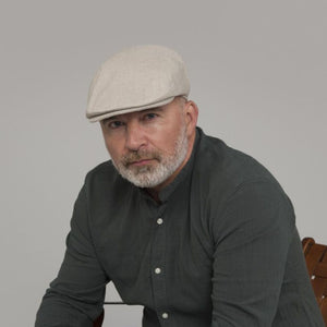 Men's Irish Linen Flat Cap Sand  Lifestyle Creative Irish Gift