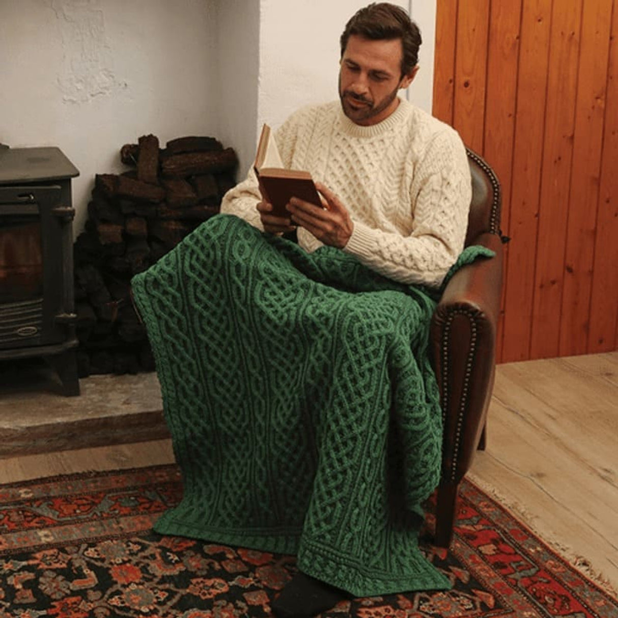 A105406-OS Merino Wool Aran Cable Knit Blanket Creative Irish Gifts
