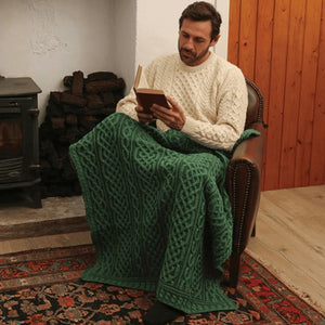 A105406-OS Merino Wool Aran Cable Knit Blanket Creative Irish Gifts
