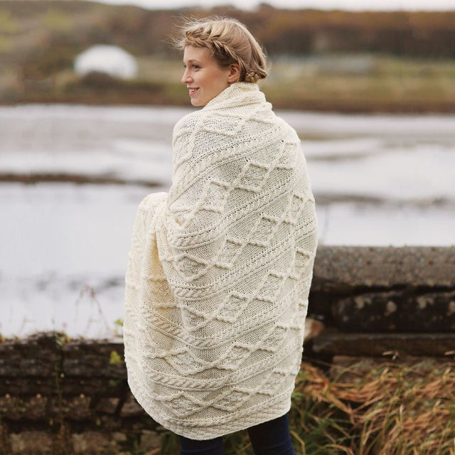 Traditional Aran Merino Wool Throw Creative Irish Gift