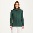 A191162 Women's Irish Aran Sweater with Roll Neck Green Creative Irish gift