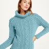 A191162 Women's Irish Aran Sweater with Roll Neck Misty Blue Creative Irish gift