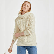 A191162 Women's Irish Aran Sweater with Roll Neck Front Creative Irish gift