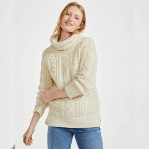 A191162 Women's Irish Aran Sweater with Roll Neck Front Creative Irish gift