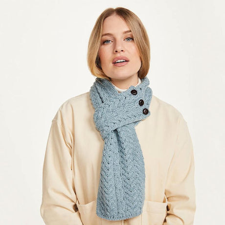 Merino Wool Aran Cable Knit Loop Scarf Misty Blue Creative Irish Gift