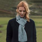 Merino Wool Aran Cable Knit Loop Scarf Misty Blue Lifestyle Creative Irish Gift
