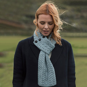 Merino Wool Aran Cable Knit Loop Scarf Misty Blue Lifestyle Creative Irish Gift