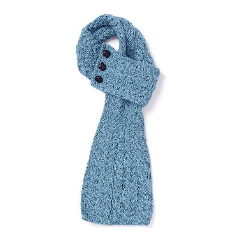 Merino Wool Aran Cable Knit Loop Scarf Misty Blue Creative Irish Gift