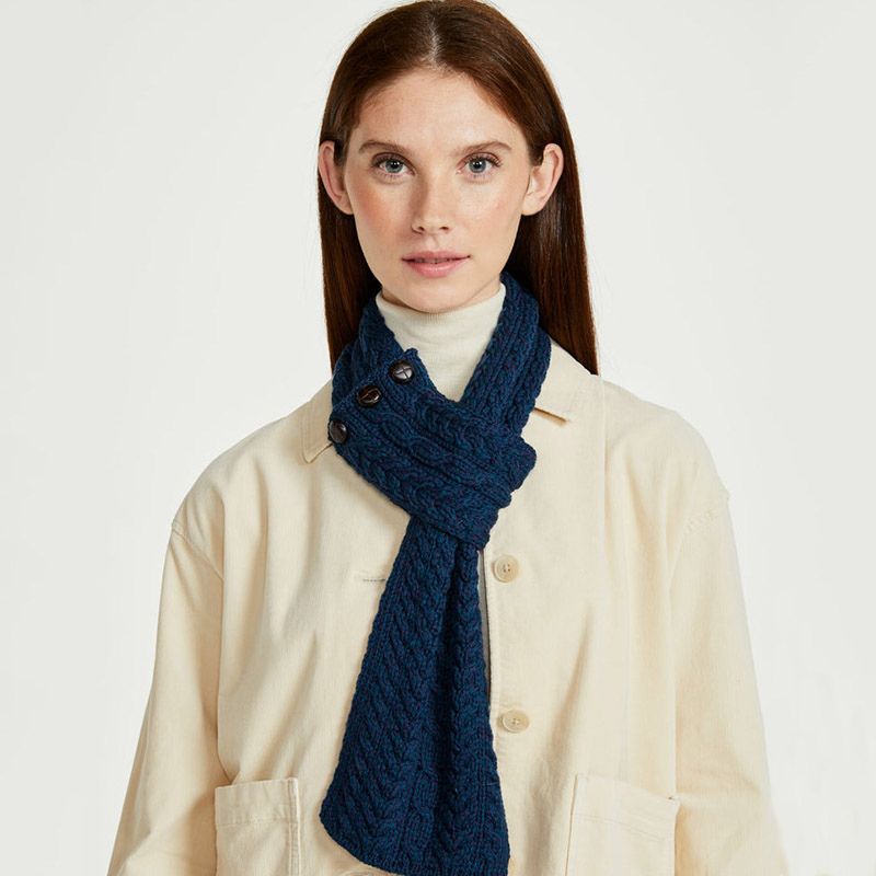 Merino Wool Aran Cable Knit Loop Scarf Ocean Blue studio Creative Irish Gift