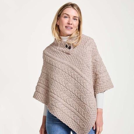 Aran Cable & Basket Merino Wool Poncho Wicker Creative Irish Gift