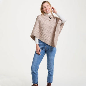 Aran Cable & Basket Merino Wool Poncho Wicker Creative Irish Gift