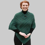 Aran Cable & Basket Merino Wool Poncho Army Green Creative Irish Gift