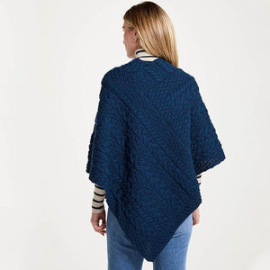 Aran Cable & Basket Merino Wool Poncho Atlantic Back View Creative Irish Gift