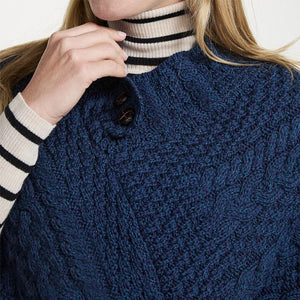 Aran Cable & Basket Merino Wool Poncho Atlantic Creative Irish Gift