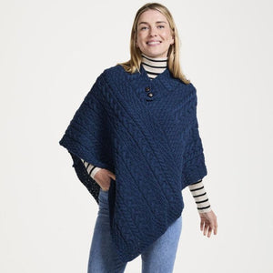 Aran Cable & Basket Merino Wool Poncho Atlantic Studio Creative Irish Gift