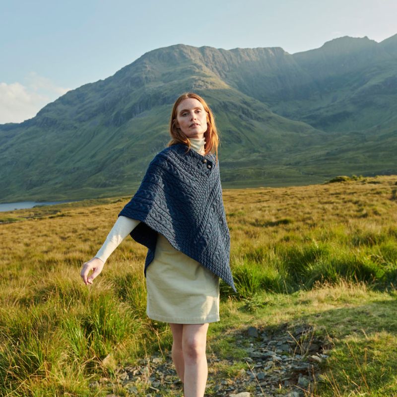 Aran Cable & Basket Merino Wool Poncho Lifestyle Creative Irish Gift