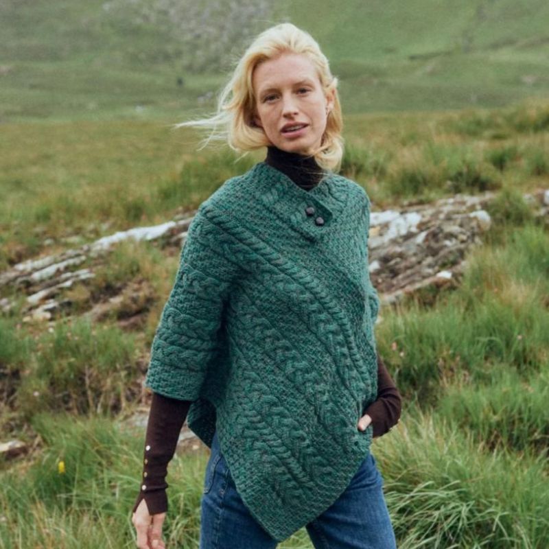Aran Cable & Basket Merino Wool Poncho Lifestyle Creative Irish Gift