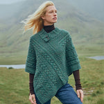 Aran Cable & Basket Merino Wool Poncho Conemara Green Lifestyle Creative Irish Gift