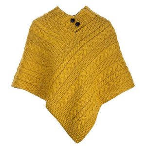 Aran Cable & Basket Merino Wool Poncho Mustard Creative Irish Gift