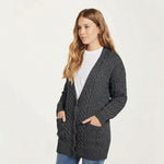 Ladies Button Up Aran Boyfriend Cardigan, Slate Grey Creative Irish Gifts.com