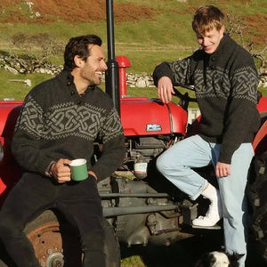 A271195 Men's Wool Celtic Troyer Sweater Studio LifestyleCreative Irish gift