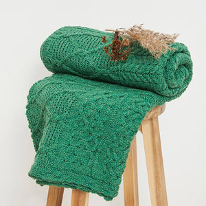 Aran Knit Patchwork Blanket- Green  Creative Irish Gifts