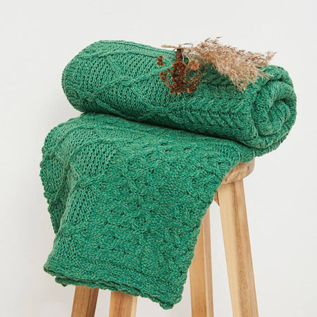 Aran Knit Patchwork Blanket- Green  Creative Irish Gifts