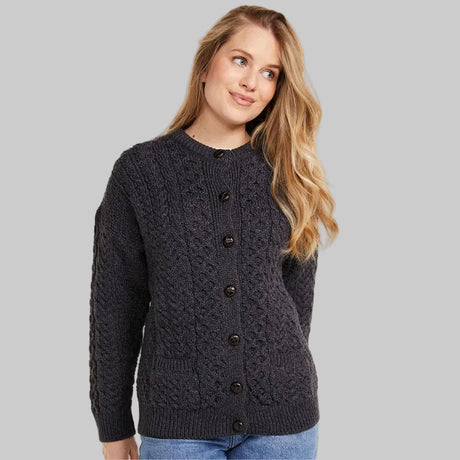 Aran Knitted Merino Wool Cardigan Charcoal Creative Irish Gift
