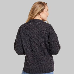 Aran Knitted Merino Wool Cardigan Charcoal Back View Creative Irish Gift
