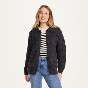 Aran Knitted Merino Wool Cardigan Charcoal Creative Irish Gift