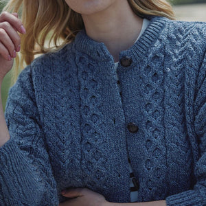 Aran Knitted Merino Wool Cardigan Denim Blue Creative Irish Gift