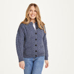 Aran Knitted Merino Wool Cardigan Denim Blue studio Creative Irish Gift