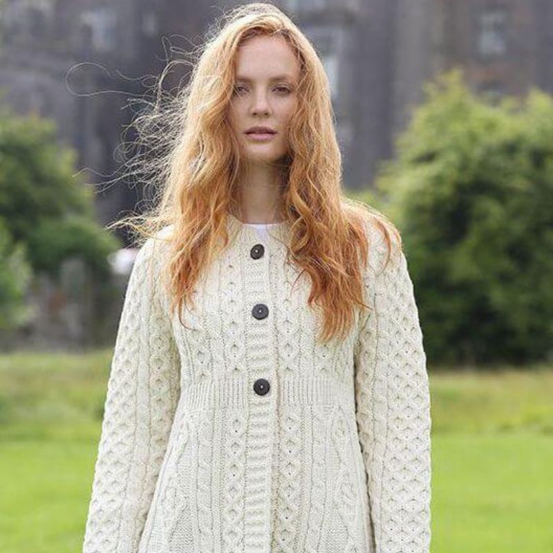 Cable Knit Irish Merino Wool Cardigan White Creative Irish Gift