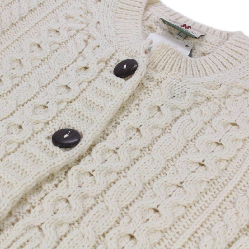 Cable Knit Irish Merino Wool Cardigan White Creative Irish Gift