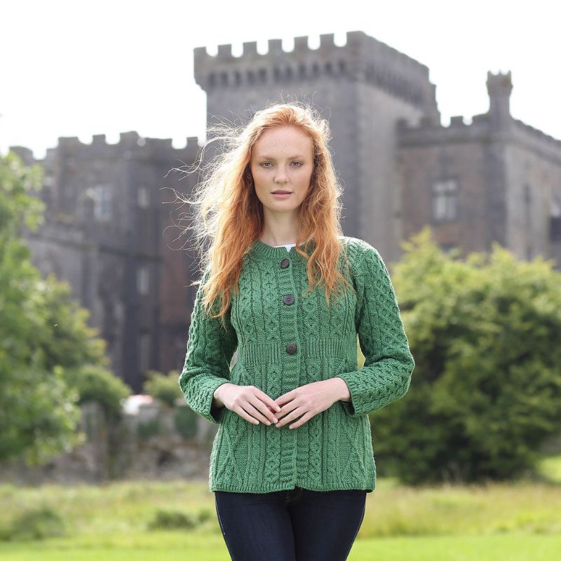 Cable Knit Irish Merino Wool Cardigan Green Creative Irish Gift