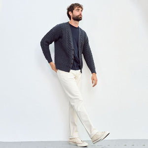 Men's Aran V-Neck Merino Wool Cardigan Charcoal Creative Irish Gift