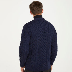 Men's Aran V-Neck Merino Wool Cardigan Navy Creative Irish Gift