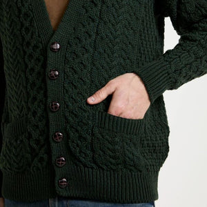 Men's Aran V-Neck Merino Wool Cardigan Green Creative Irish Gift