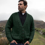 Men's Aran V-Neck Merino Wool Cardigan Green Lifestyle Creative Irish Gift