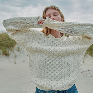 Ladies Merino Wool Aran Boyfriend Sweater